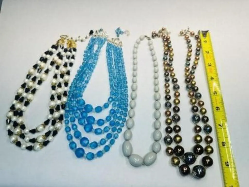 4 Vintage Bead Necklaces longest 20"-some multi