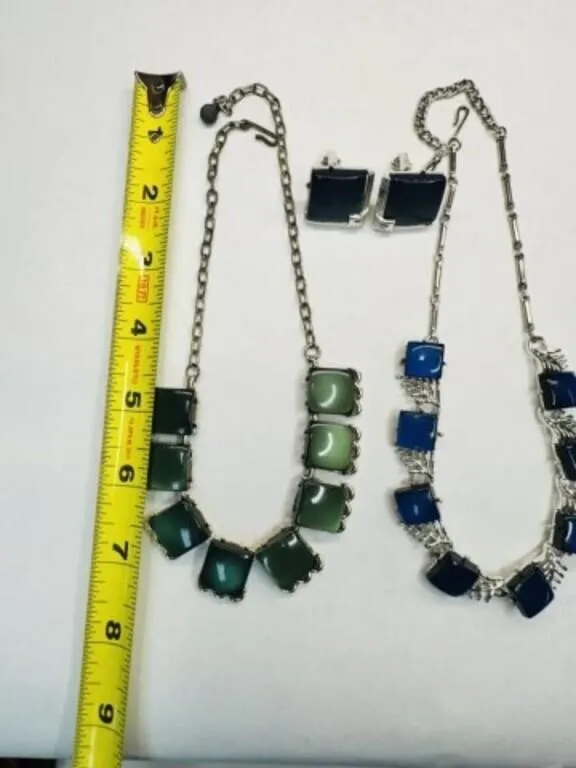 Coro Blue Thermoset Necklace & Earrings & Olive