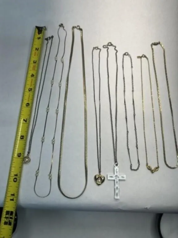 8 Fine Chain Necklaces-longest 20"-Cross, Heart,