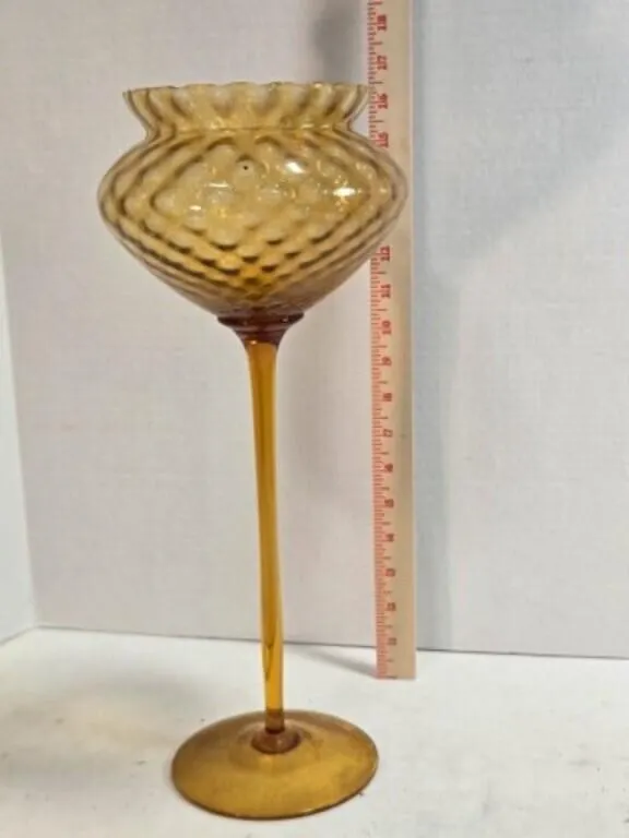Mid-Century Diamond Optic Glass Compote/Vase