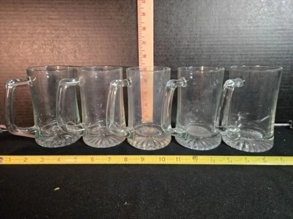 5 Heavy-duty Clear Glass Beer Mugs