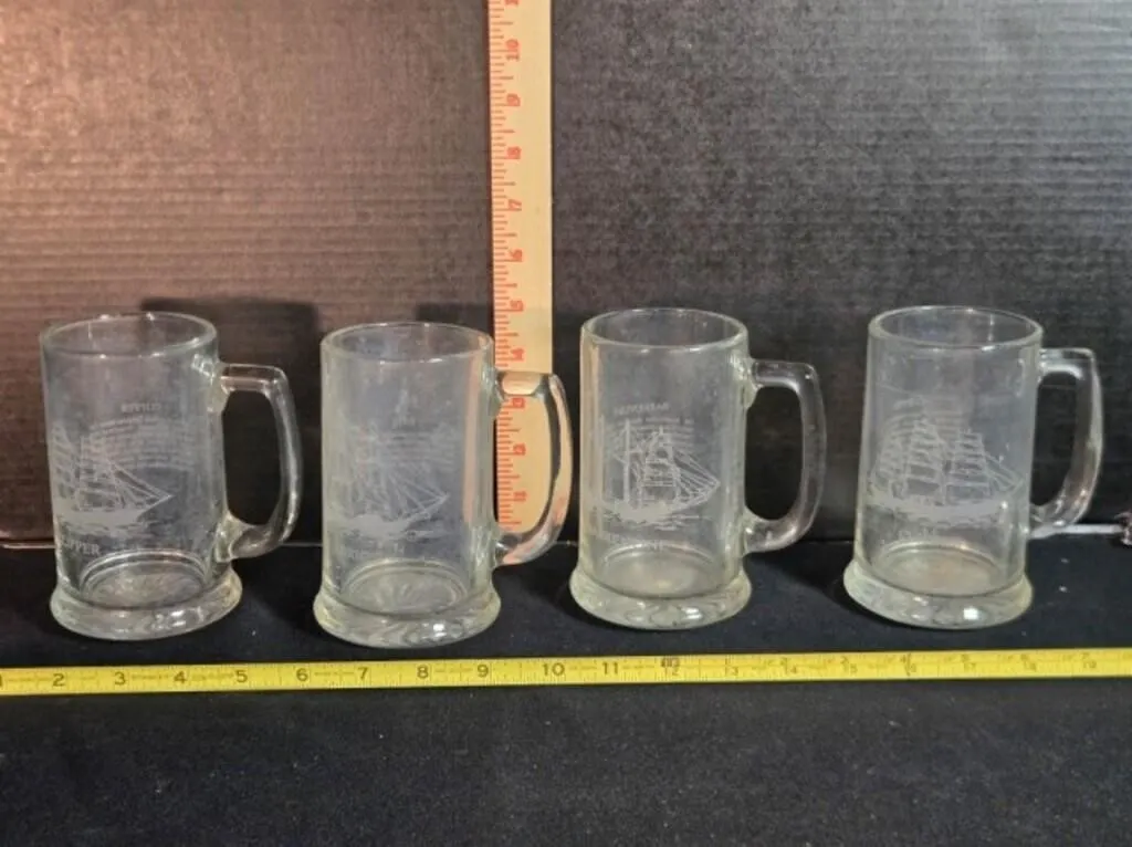 4 Maritime-theme Beer Mugs, 5" tall