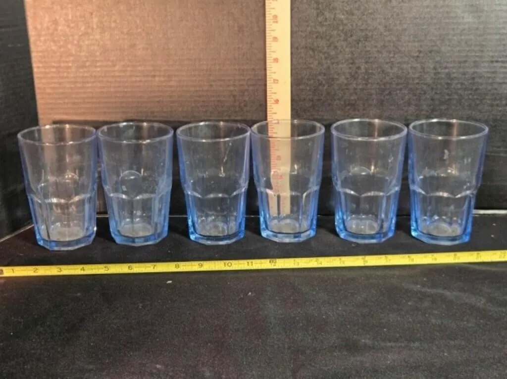 6 Vintage light blue tumblers, 5 1/4" tall