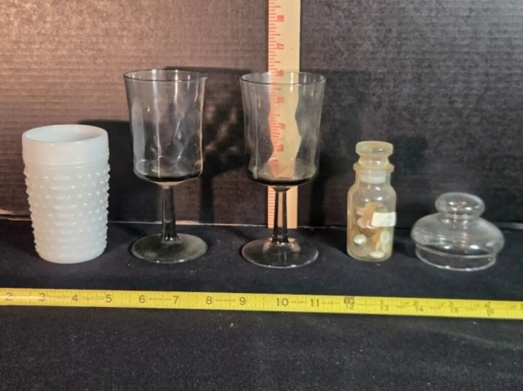 2 Stemmed Tumblers; White Milk Glass Hobnail Glass