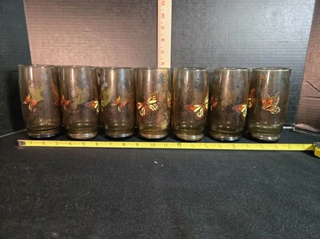 7 Butterfly & Flower motif tumblers, 5" tall