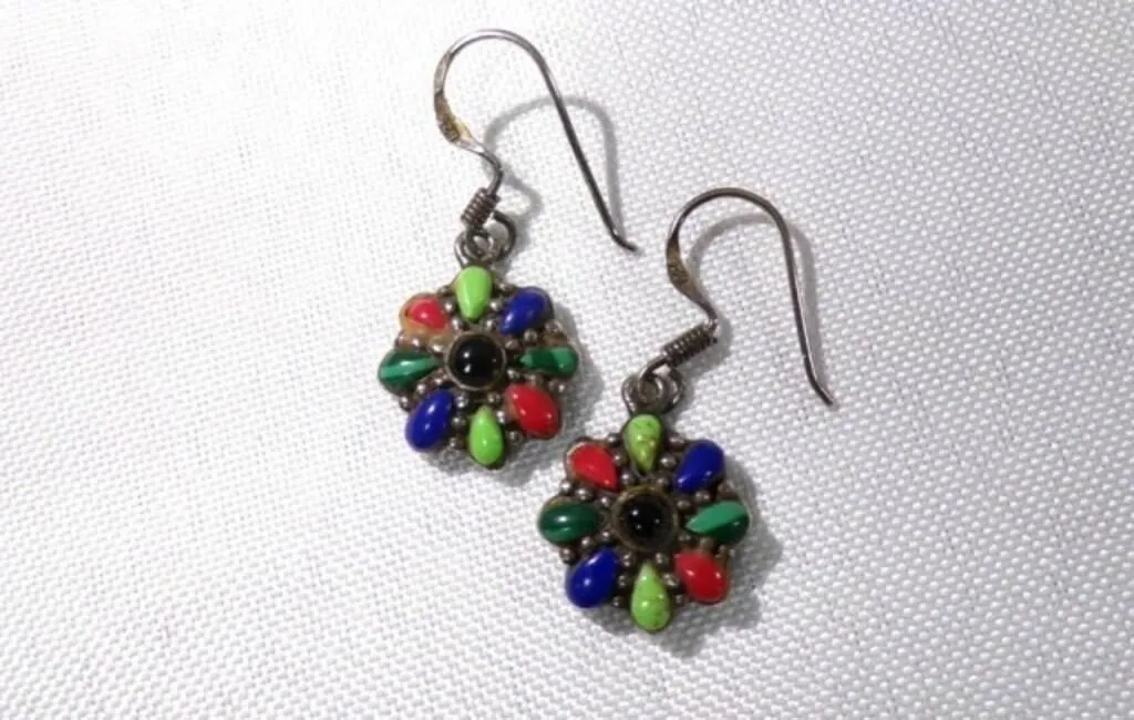 Vintage Southwestern Multi-Stone Silver Earrings