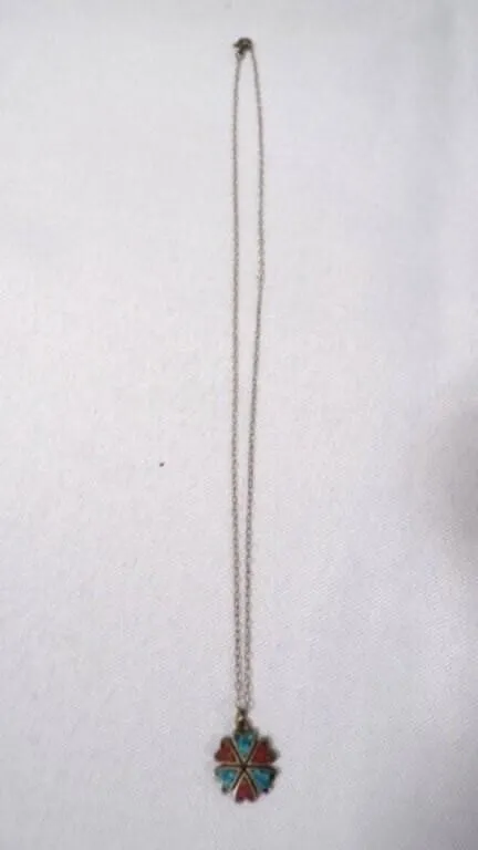 Vintage Multi-Stone Heart Clover Pendant Necklace
