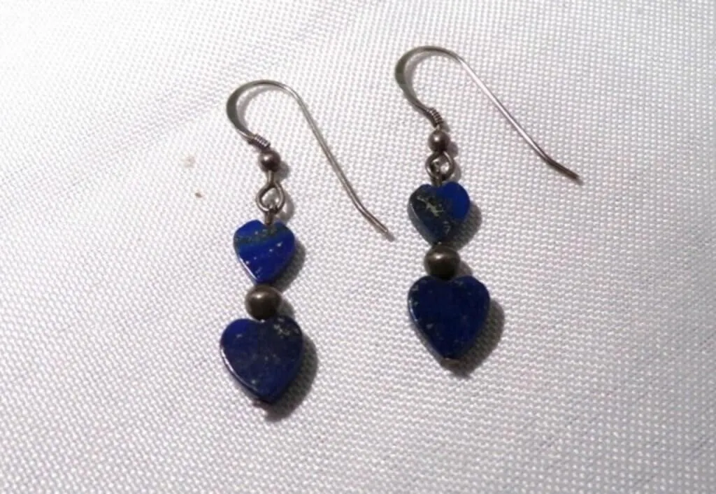Stacked Gemstone Blue Lapis Lazuli Heart Earrings