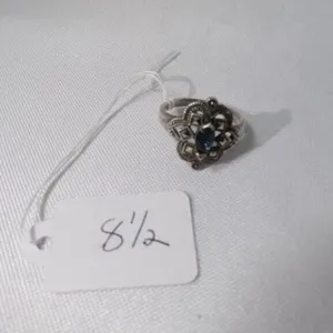 Vintage Art Deco Sterling Silver Blue Crystal Ring