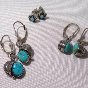 3 Vintage Stone/Bead & Silver/Metal Earrings