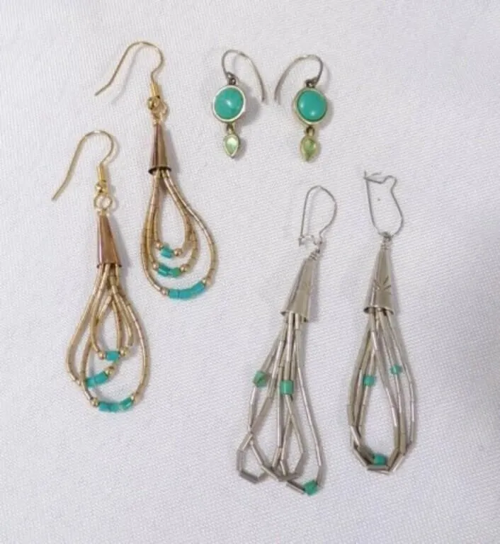 3 Vintage Southwestern Metal Dangle Earrings