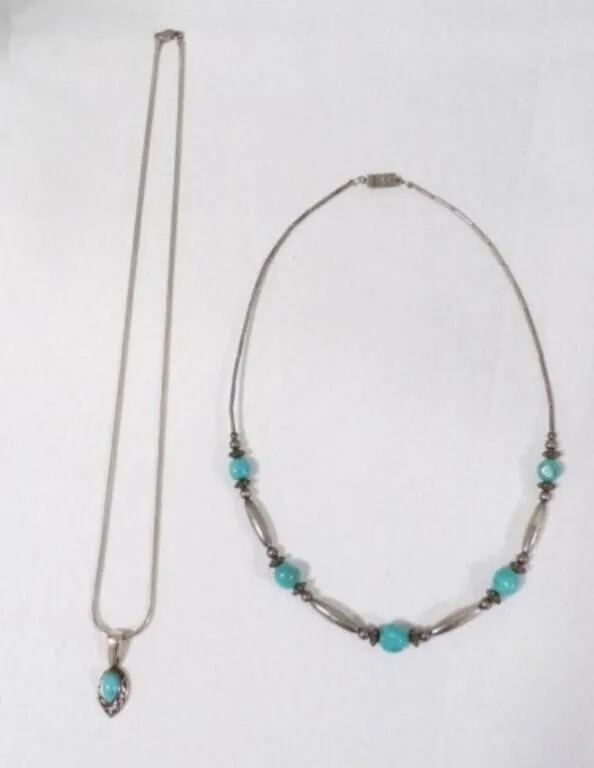 2 Vintage Native Turquoise & Silver Necklaces