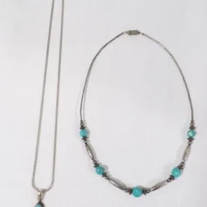 2 Vintage Native Turquoise & Silver Necklaces