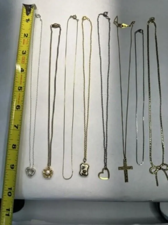 8 Fine Chain Necklaces-longest 20"-Cross, Heart,