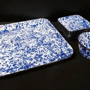 6-Piece Enamelware Blue & White Splatter Pattern
