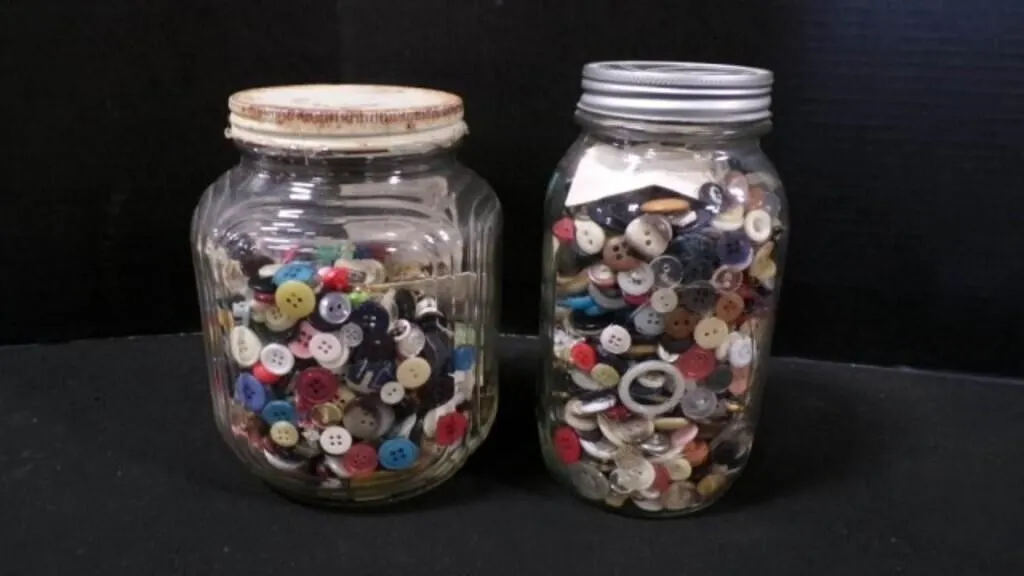 Vintage Glass Jars Filled w/Vintage Sewing Buttons