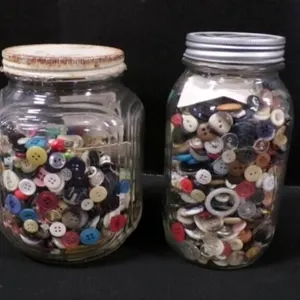 Vintage Glass Jars Filled w/Vintage Sewing Buttons