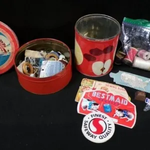 2 Vintage Cans Filled w/Sewing Items & Buttons