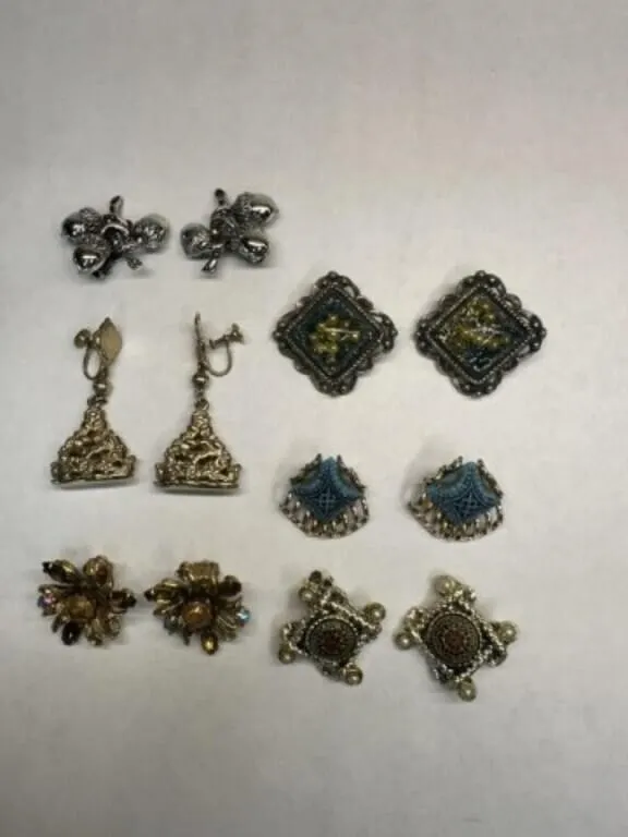 6 pr Vintage Clip-on Earrings-Costume Jewelry