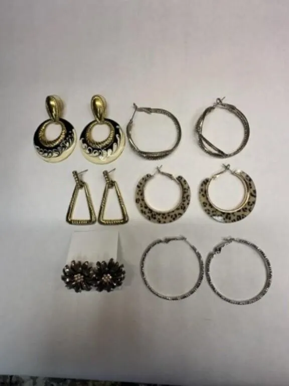 6 pr Pierced Hoop Earrings-Fashion Costume Jewelry