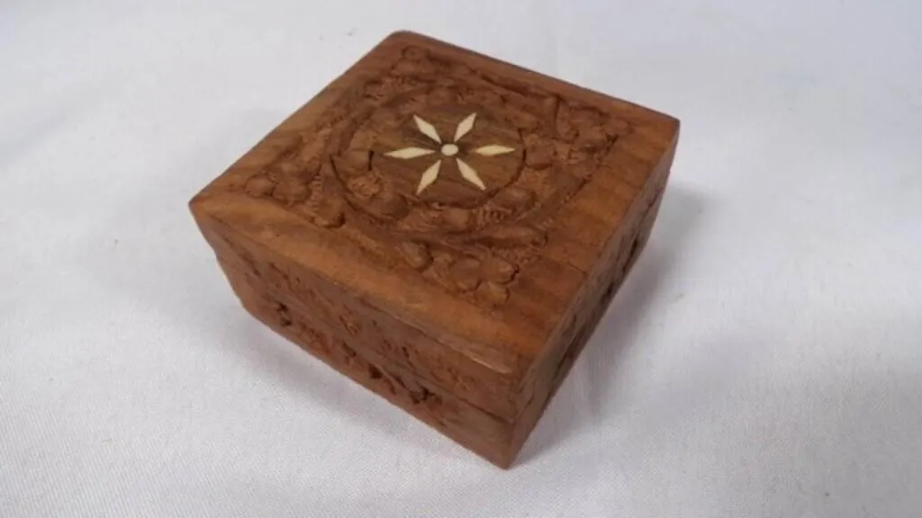 Beautifully Hand-Carved Wood Trinket Box