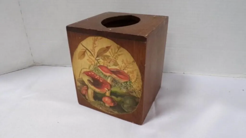 Vintage Wood Hand-Painted Mushroom Tissue Cover