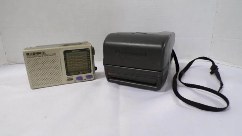 Vintage Pocket Radio & Polaroid 600 Instant Camera