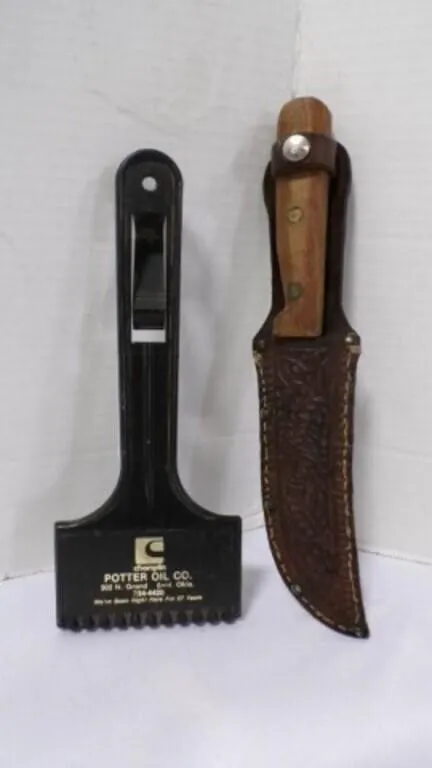 Black Ice Scrapper and Sheathed Fixed-Blade Knife