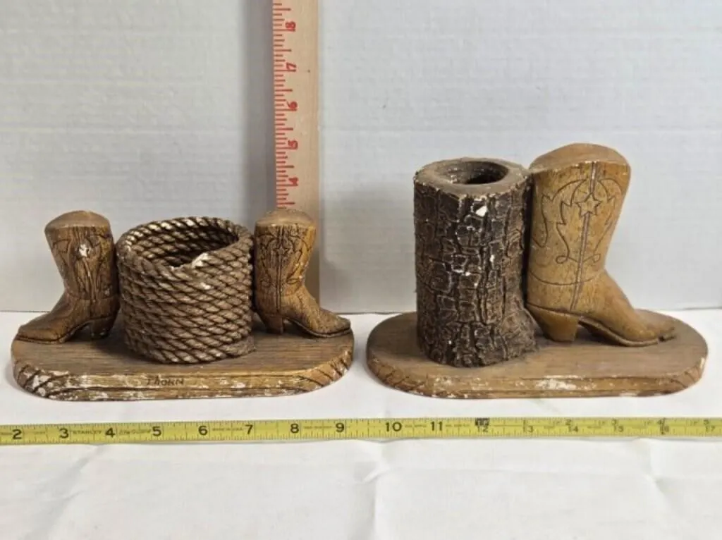 Cowboy-theme desk set, pen holder, knick knack jar
