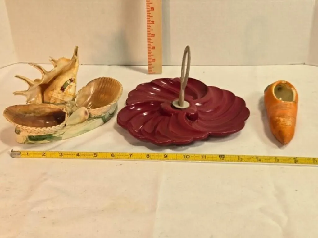 Relish tray, Carrot planter, Seashell souvenir