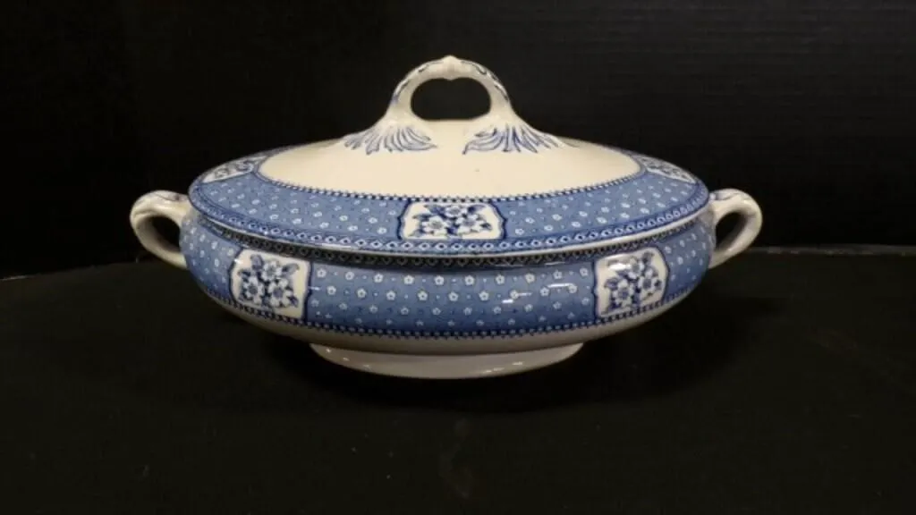 Antique Blue & White Transferware Covered Tureen
