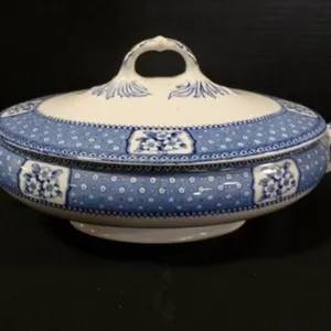 Antique Blue & White Transferware Covered Tureen