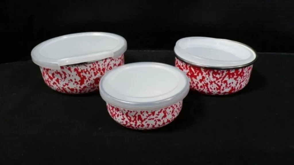 3-Piece Enamelware Storage Bowls w/Mix Match Lids