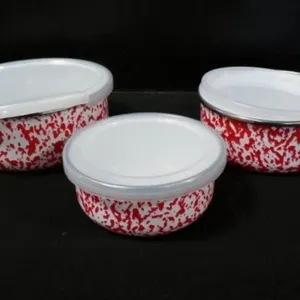 3-Piece Enamelware Storage Bowls w/Mix Match Lids
