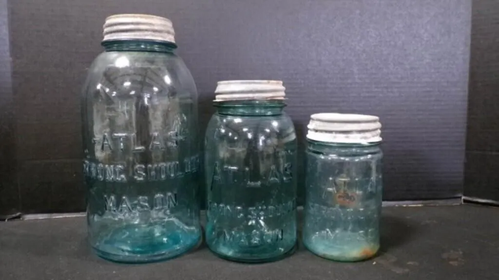 3 Antique Beautiful Atlas Canning Mason Jars w/