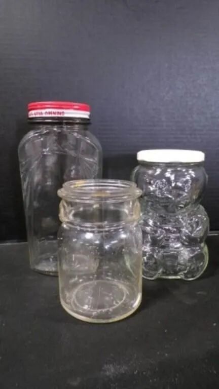 3 Vintage Glass "Grocery Store" Bottled Jars