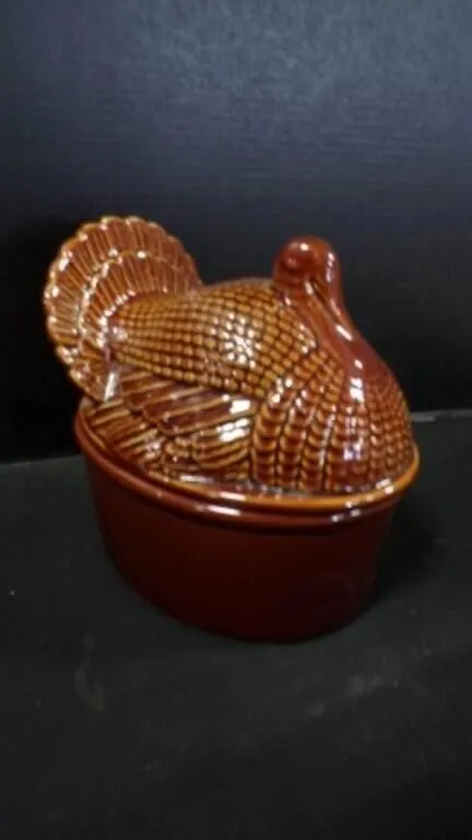Vintage Brown Glazed Ceramic Turkey Soup Tureen