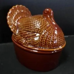 Charming Vintage Brown Glazed Ceramic Turkey Dish