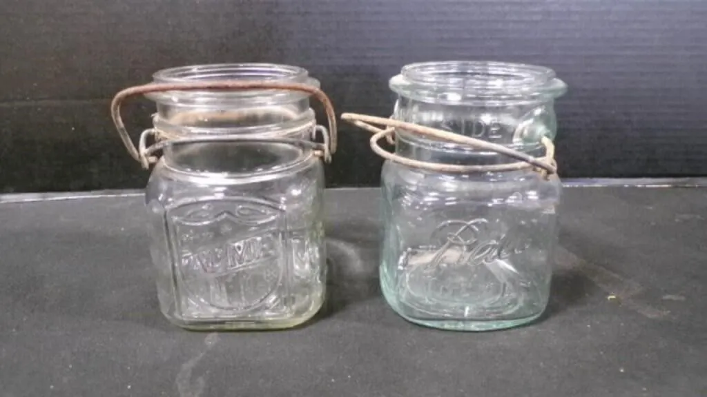 2 Vintage Glass Mason Jars w/Wire Bails NO LIDS