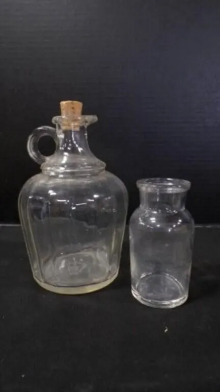 Vintage Paneled Clear Glass Cruet Jug w/Cork Lid &