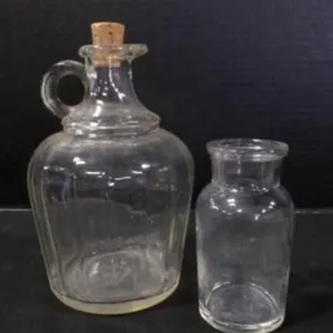 Vintage Paneled Clear Glass Cruet Jug w/Cork Lid &