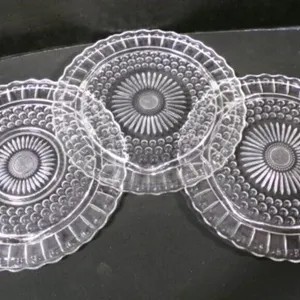 3 Vintage Deep Etched Pressed Glass Cake Plates