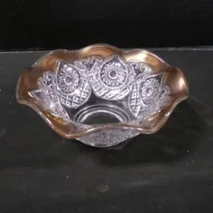 Vintage Pressed Whirligig Etched Glass Fruit Bowl