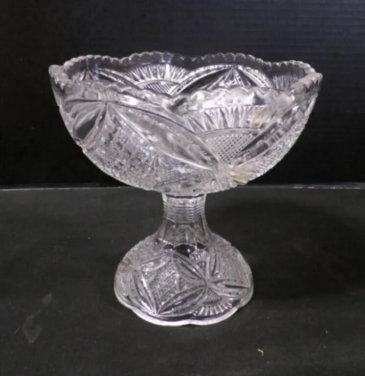 Vintage Footed Floral Etched Glass Candy Bowl/Dish