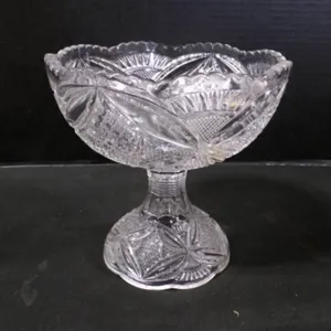 Vintage Footed Floral Etched Glass Candy Bowl/Dish