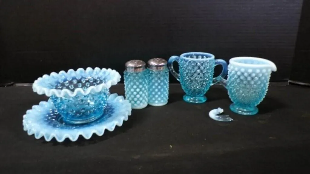 Vintage Fenton Opalescent Hobnail Glass Ware Set