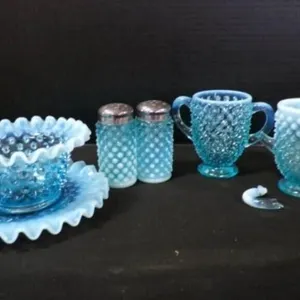 Vintage Fenton Opalescent Hobnail Glass Ware Set