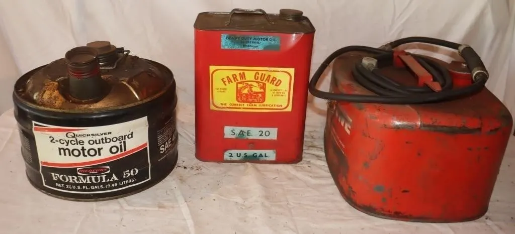 3 Metal Fuel And Oil Containers