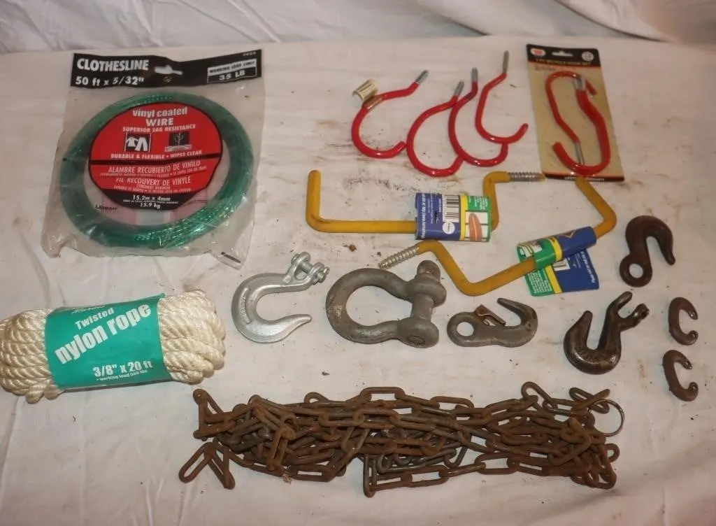 Clothesline, Nylon Rope, Chain, Hooks, Shackle,