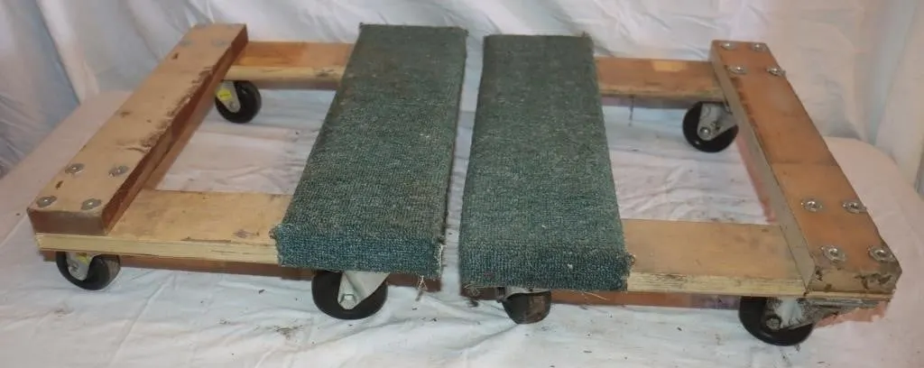 2 Wood Flat Carts w/ Carpeted Tops